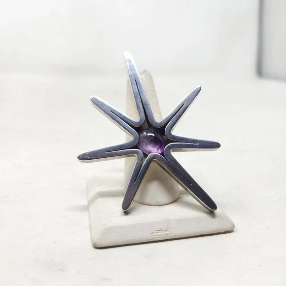 Reveriano Castillo Brooch 925 Sterling Silver Amethyst Sputnik Atomic Pendant - Picture 7 of 7